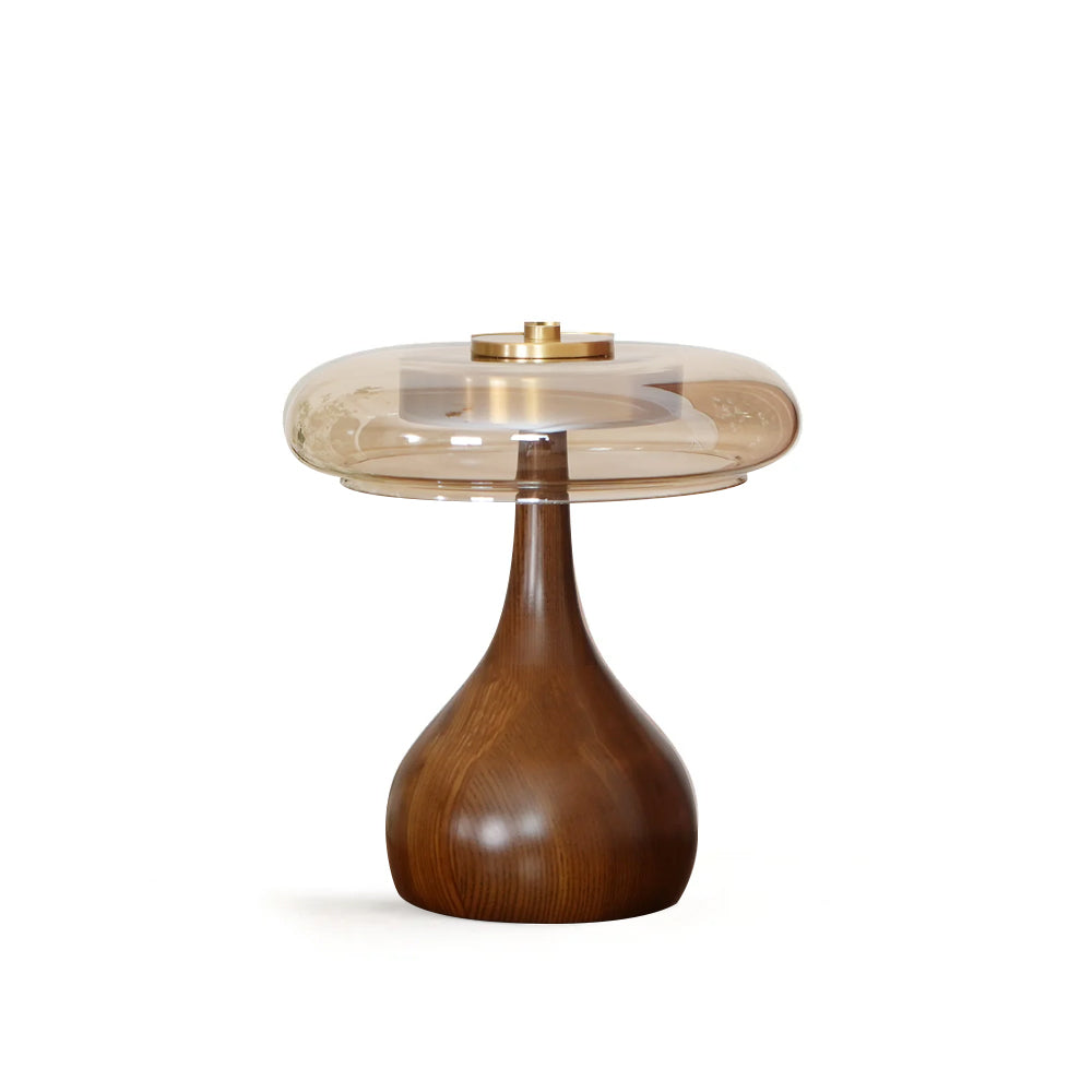 Candeeiro de Mesa Andi em Vidro com Detalhes em Latão e Madeira