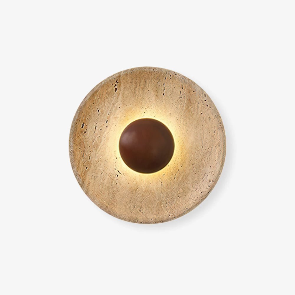 Travertin- und Holzscheiben-Wandleuchte mit integriertem LED | Rosalyssa
