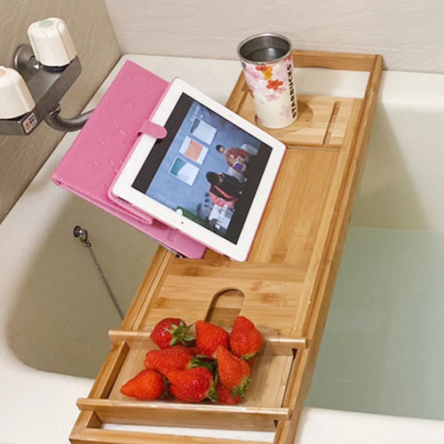 Aria Bambus-Badewannenablage mit verstellbarem Regal für Entspannung
