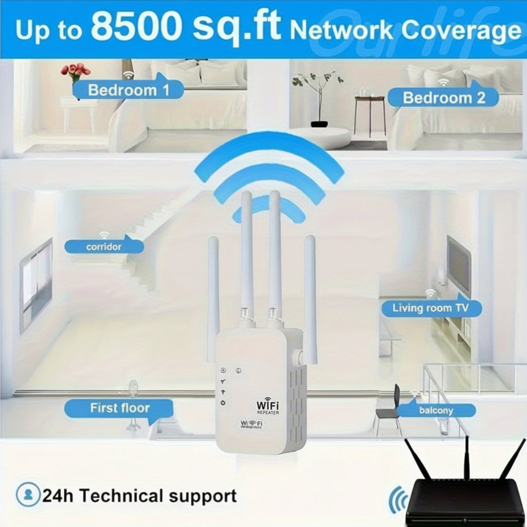 広範囲対応のWiFiエクステンダーで、より強力な家庭内カバレッジを実現