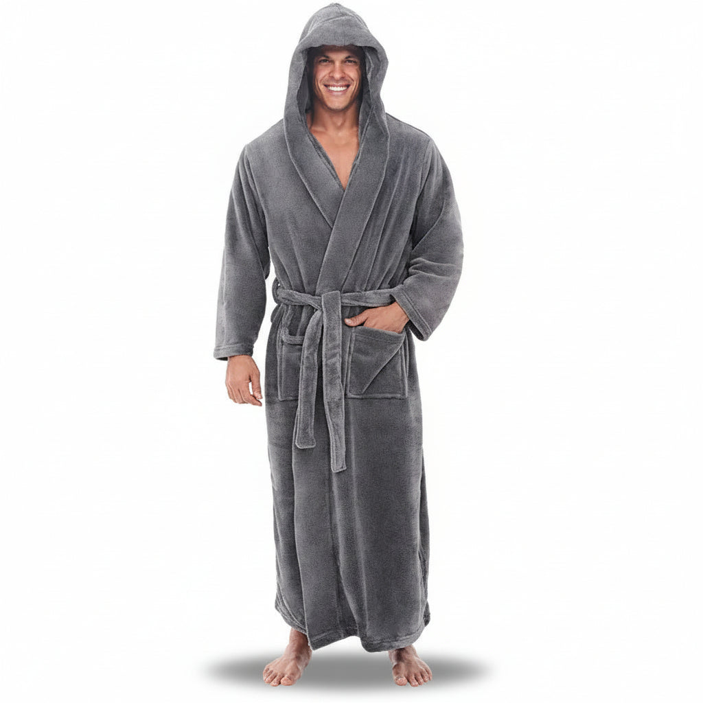 Peignoir à capuche en peluche pour homme, chaleur hivernale et détente confortable