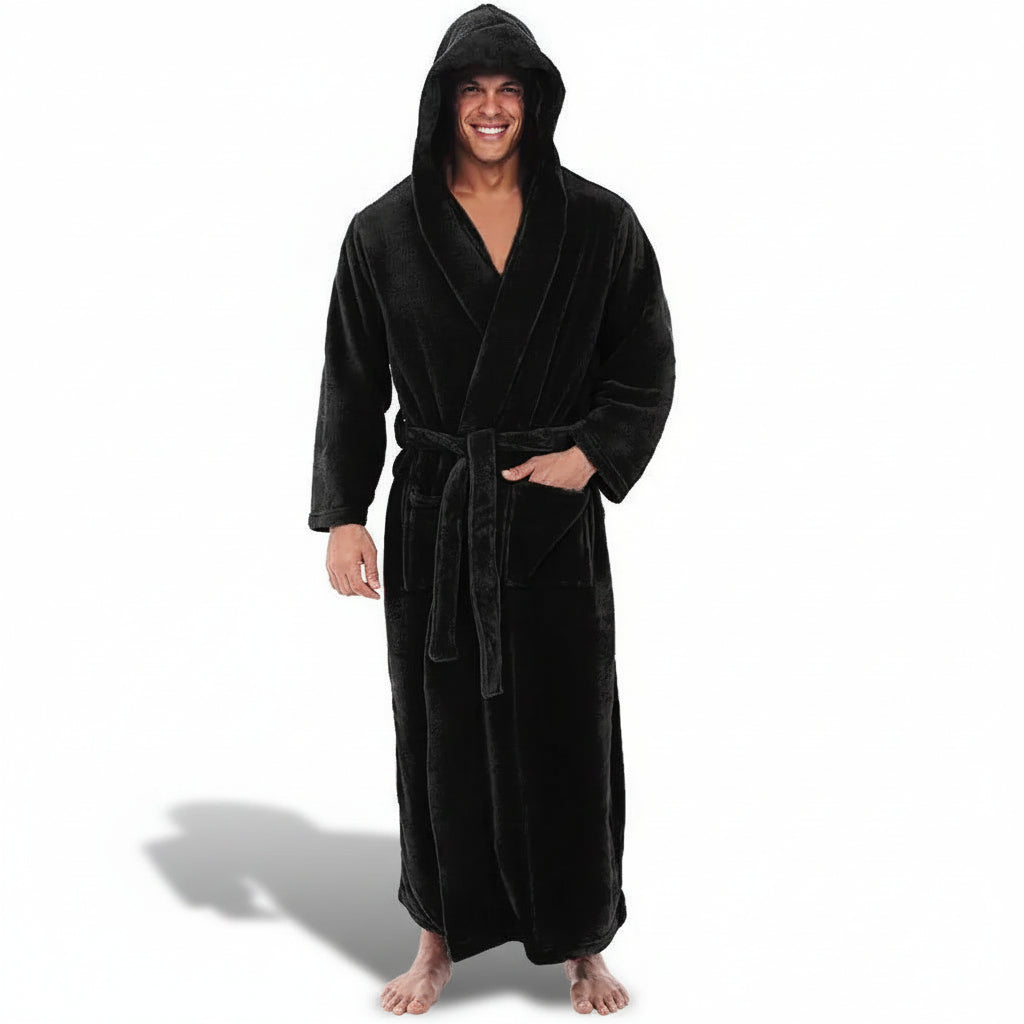 Peignoir à capuche en peluche pour homme, chaleur hivernale et détente confortable