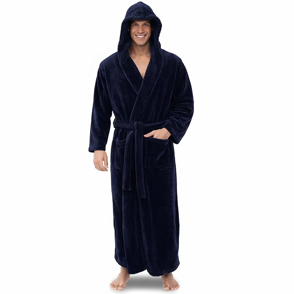 Peignoir à capuche en peluche pour homme, chaleur hivernale et détente confortable