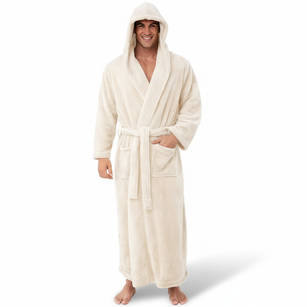 Peignoir à capuche en peluche pour homme, chaleur hivernale et détente confortable
