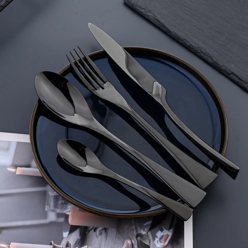 NoirLuxe Elegant Black Stainless Steel Cutlery Set
