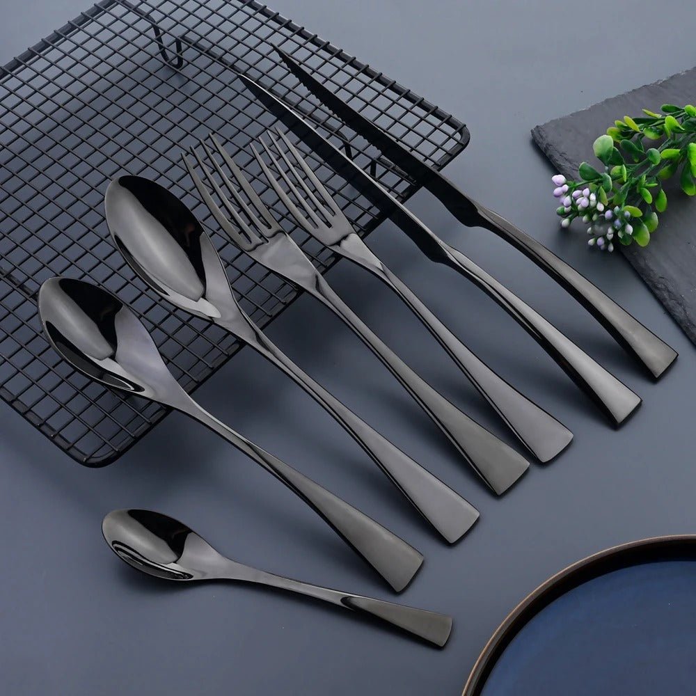NoirLuxe Elegant Black Stainless Steel Cutlery Set
