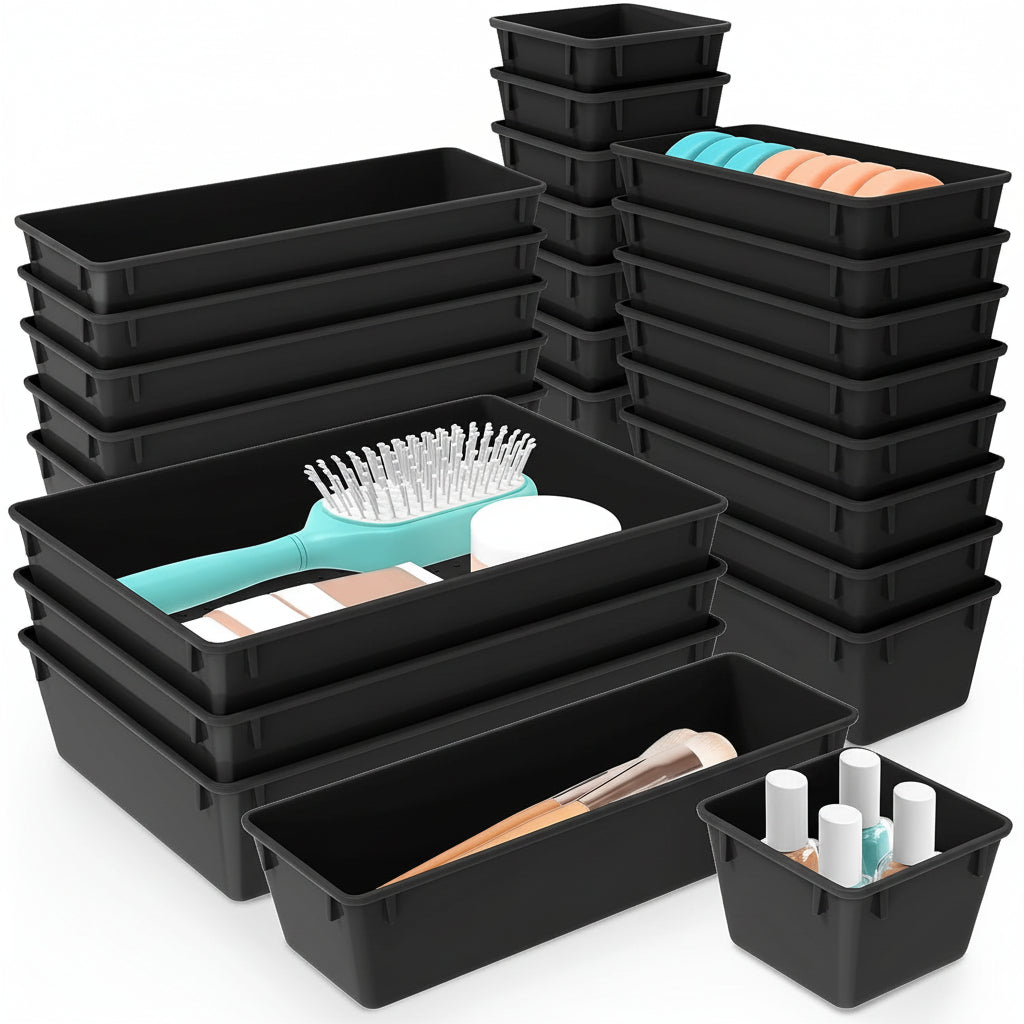 Ensemble de plateaux organisateurs en plastique pour tiroirs, cuisine, bureau et salle de bain