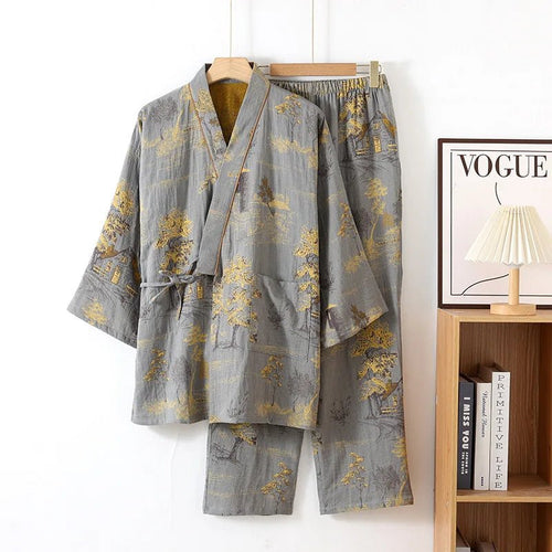 ArtLoom Artistic Watercolor Cotton Kimono Pajama Set For Relaxed Home Comfort