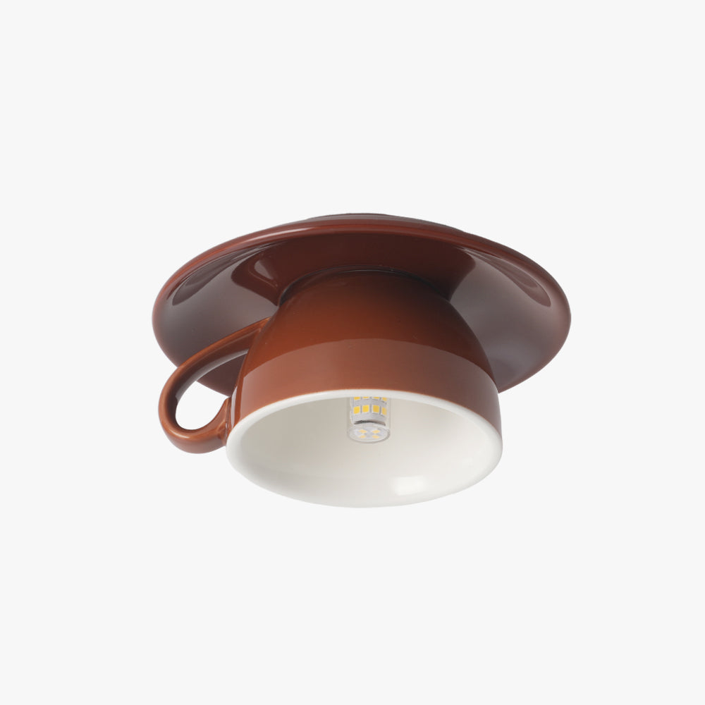 Kaffekopp i keramisk taklampe med LED i blått og rosa for soverom og stue