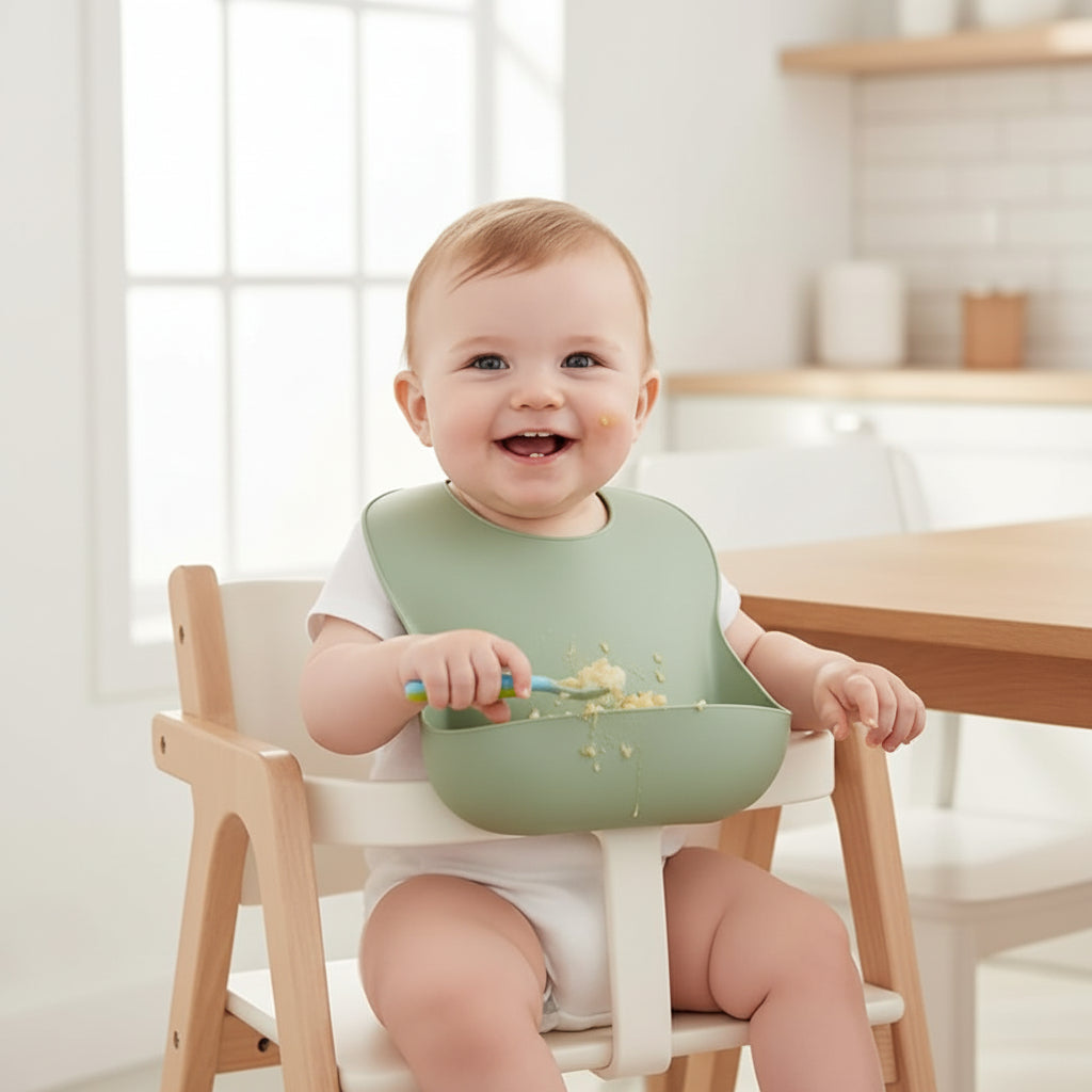 Bavoir bébé en silicone flexible avec col réglable et surface imperméable