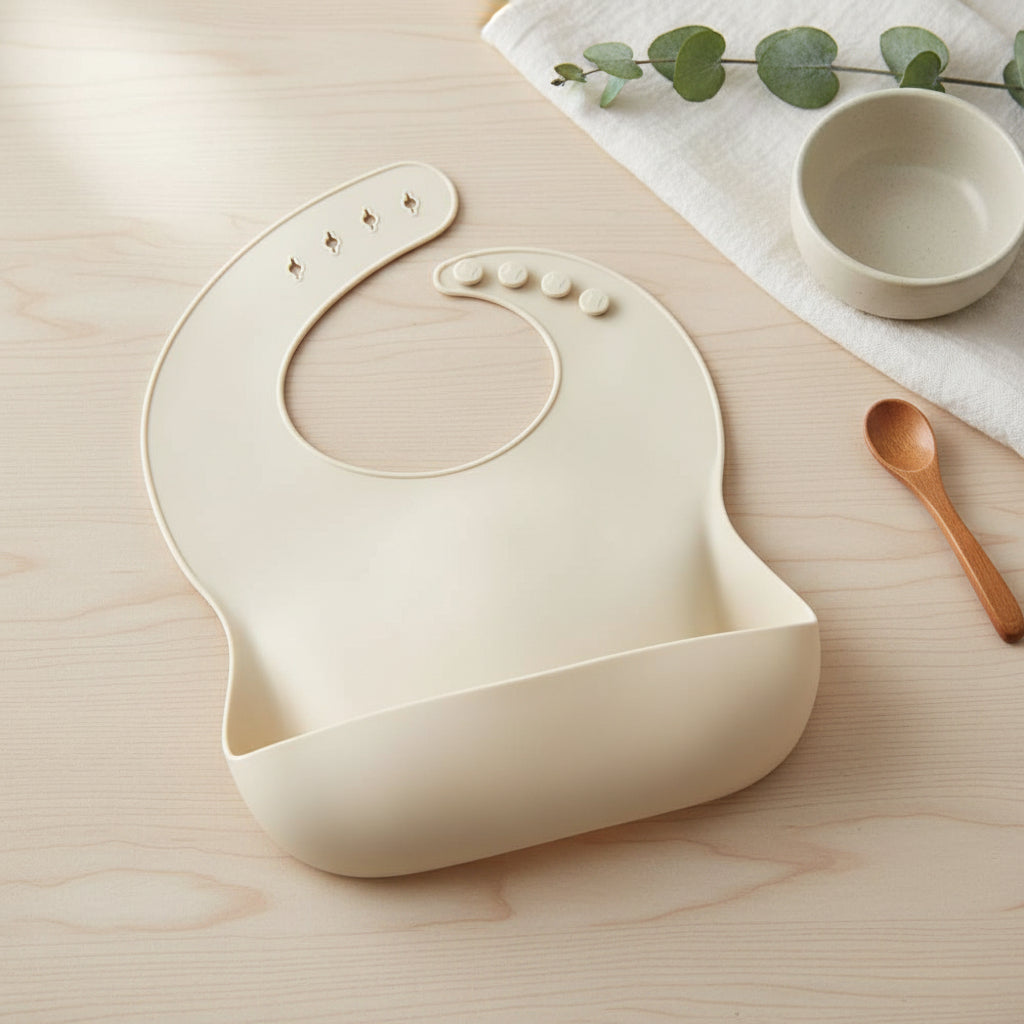 Bavoir bébé en silicone flexible avec col réglable et surface imperméable