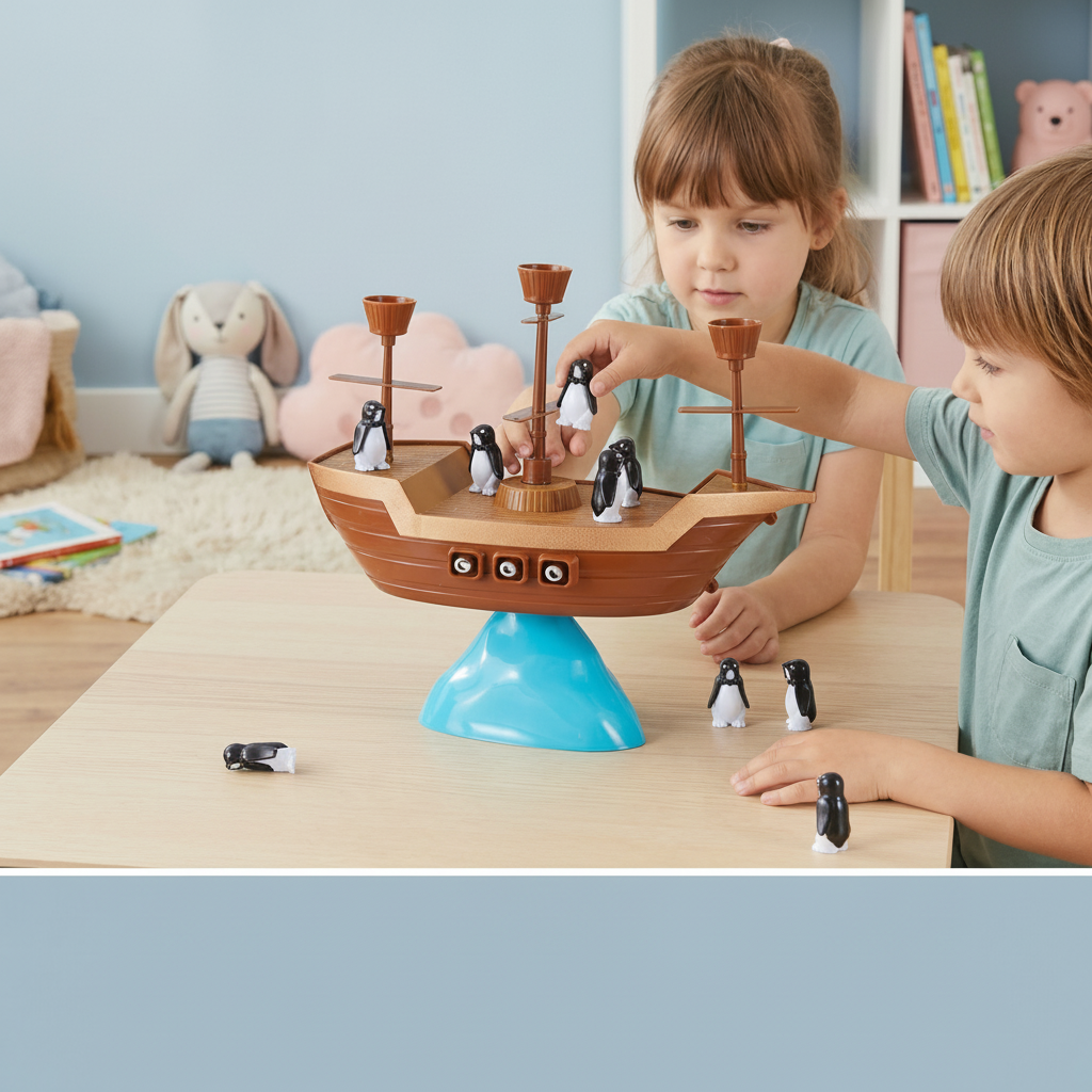 Penguin Stacking Balance Board Game For Kids On A Pirate Ship