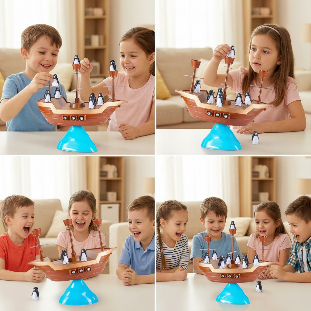 Penguin Stacking Balance Board Game For Kids On A Pirate Ship