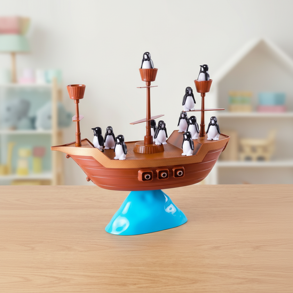 Penguin Stacking Balance Board Game For Kids On A Pirate Ship
