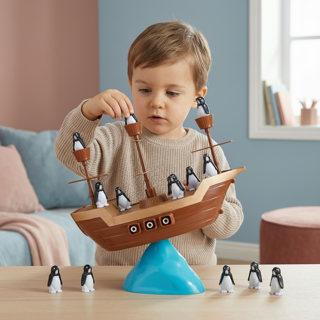 Penguin Stacking Balance Board Game For Kids On A Pirate Ship