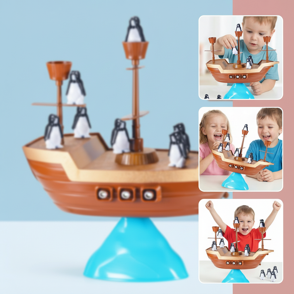 Penguin Stacking Balance Board Game For Kids On A Pirate Ship