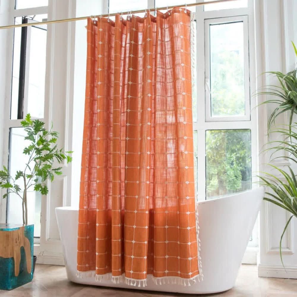 Rideau de douche en coton doux CloudWeave avec franges pour salles de bains cosy