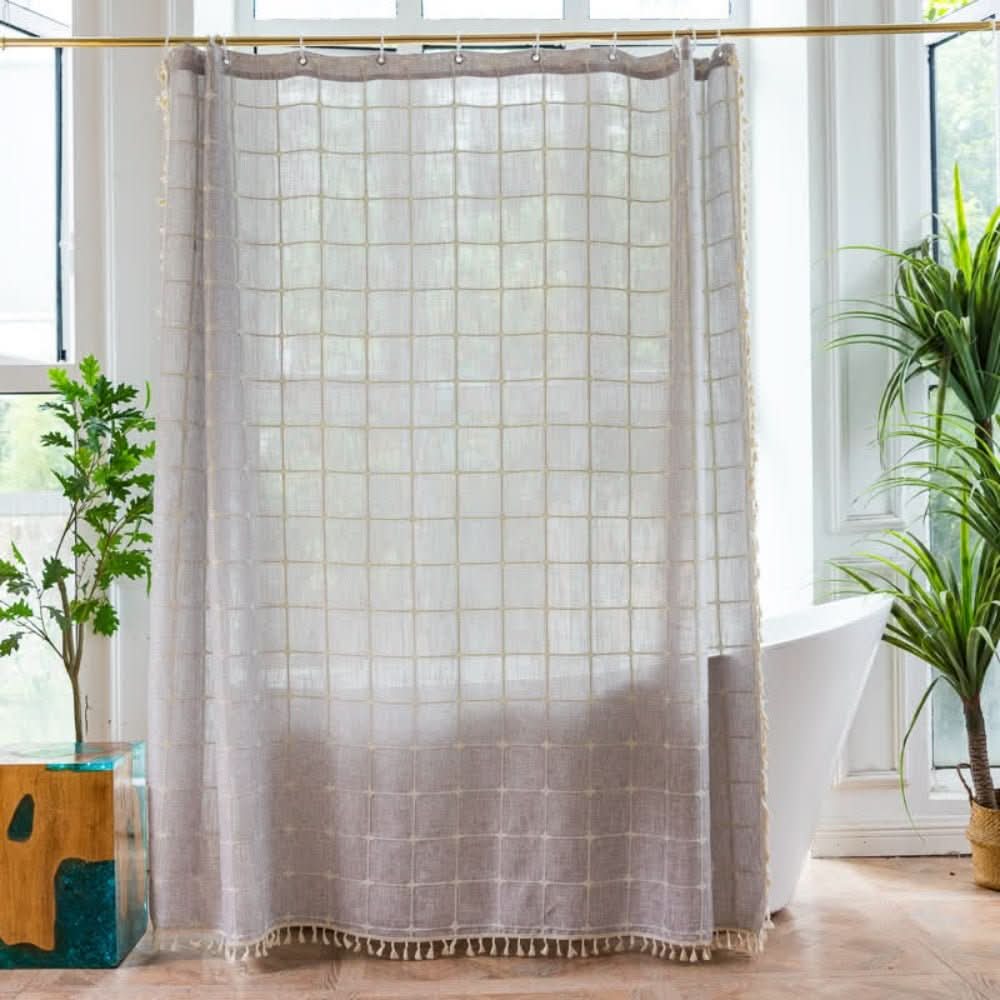 Rideau de douche en coton doux CloudWeave avec franges pour salles de bains cosy