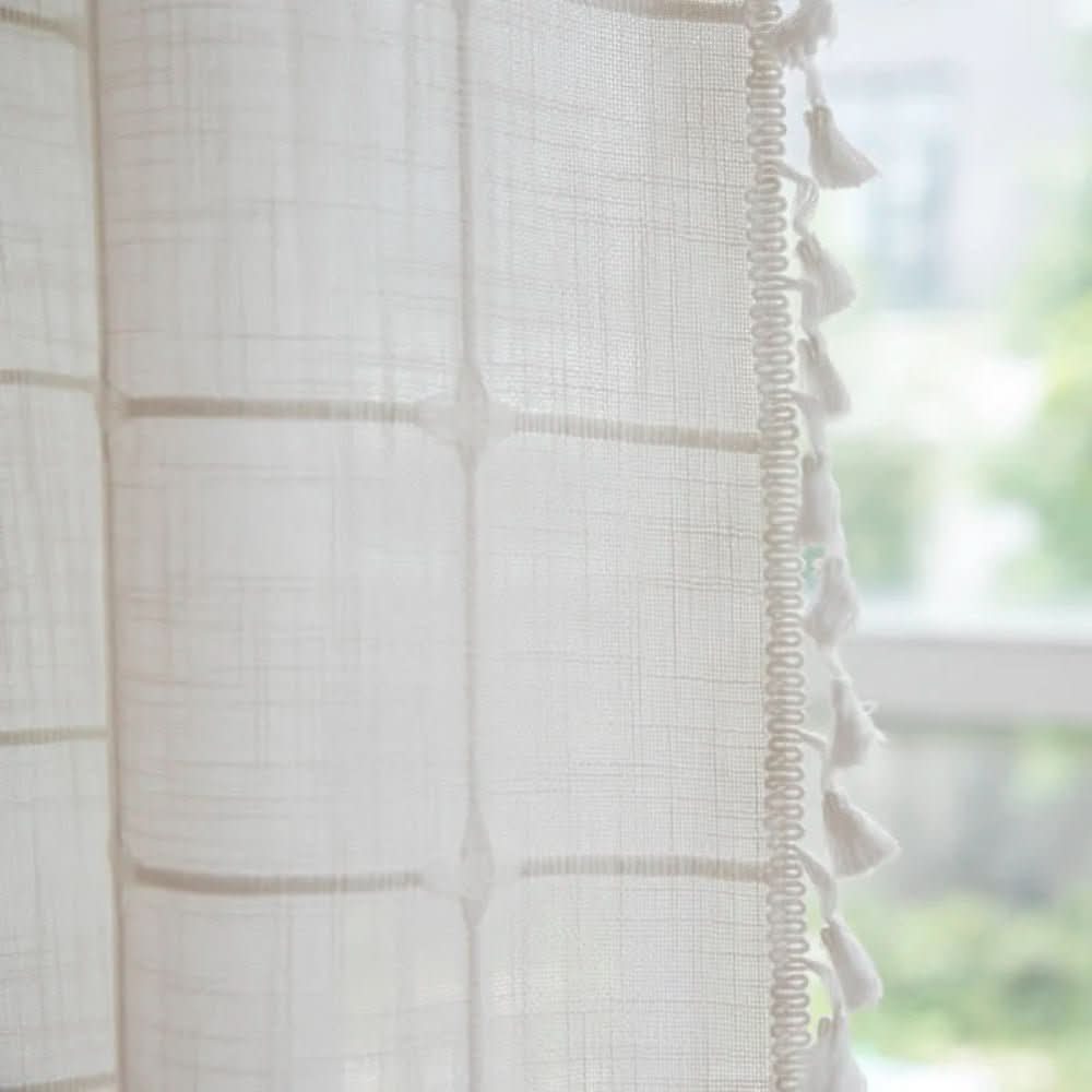 Rideau de douche en coton doux CloudWeave avec franges pour salles de bains cosy