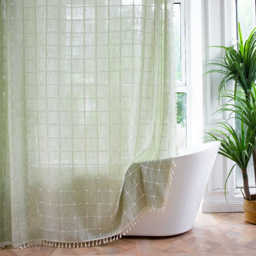 Rideau de douche en coton doux CloudWeave avec franges pour salles de bains cosy