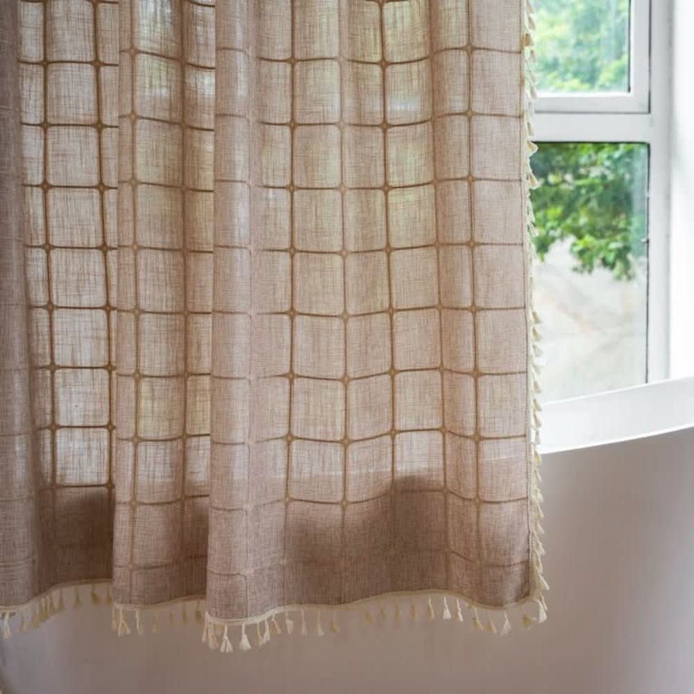 Rideau de douche en coton doux CloudWeave avec franges pour salles de bains cosy