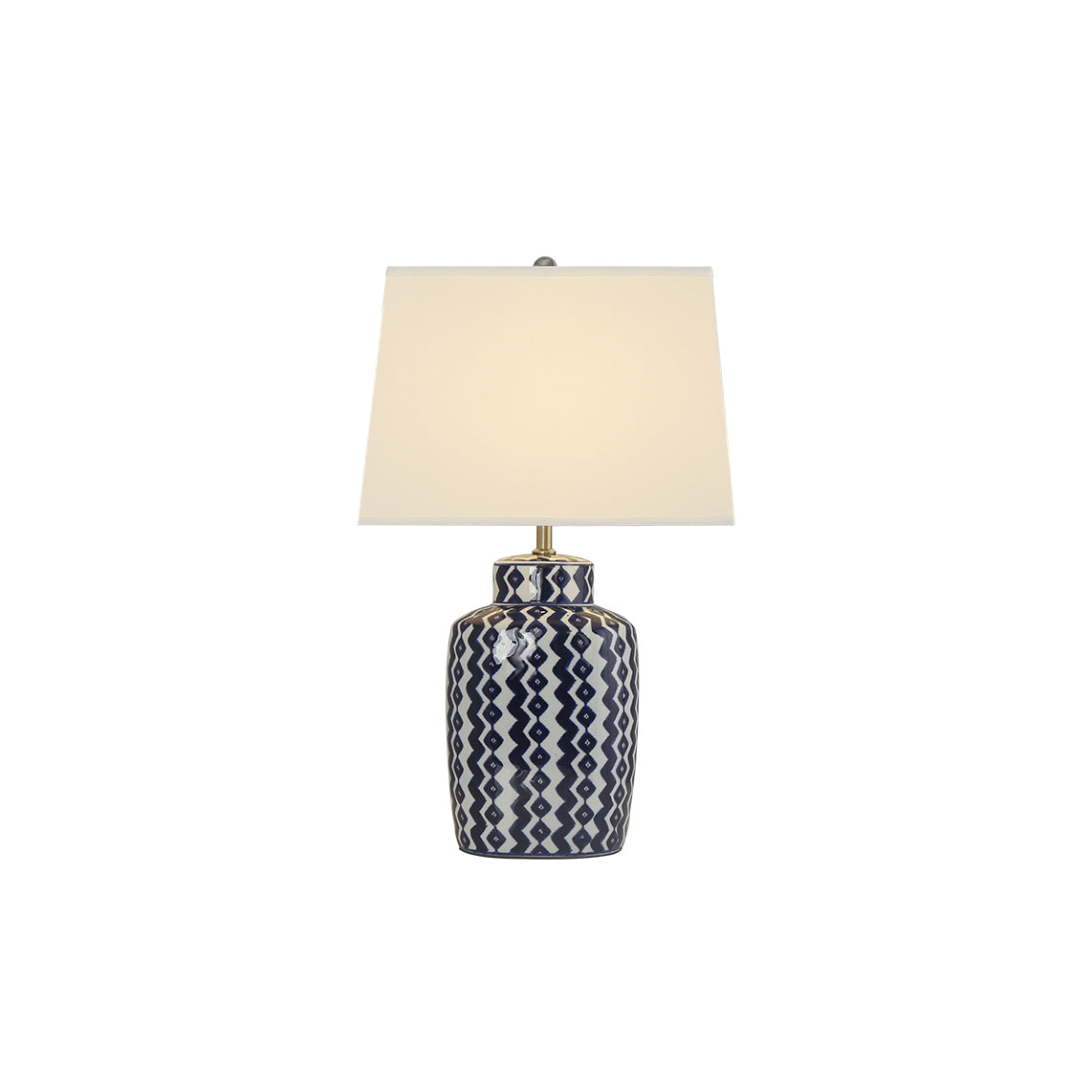 Astra blå og hvid porcelænsbordlampe med satin-nikkel finish