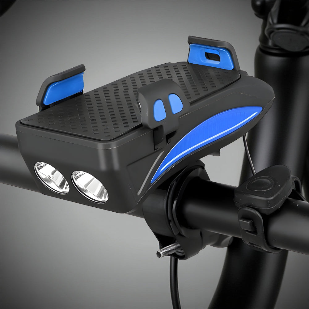 All-in-One-Fahrradlicht mit Telefonhalterung, Hupe und Powerbank