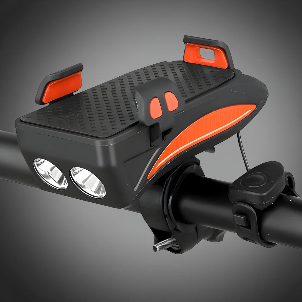 All-in-One-Fahrradlicht mit Telefonhalterung, Hupe und Powerbank
