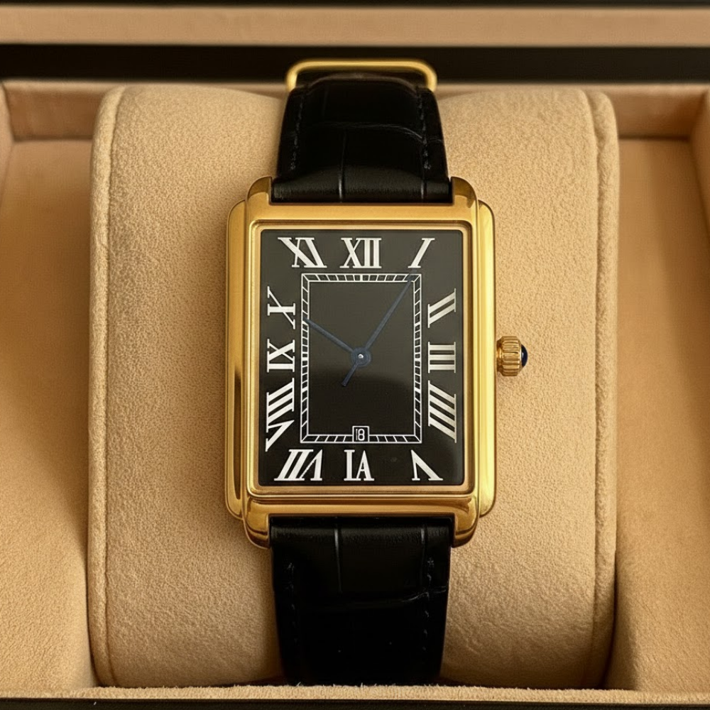 Ceas bărbătesc pătrat analogic de îmbrăcăminte cu stil retro pentru purtare zilnică