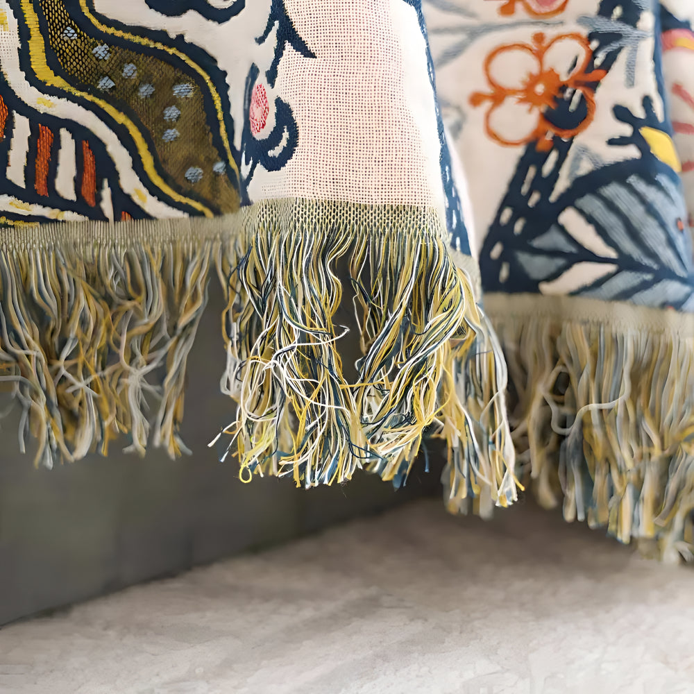 Floral Reversible Blanket Throw With Decorative Tassel Trim