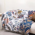 Floral Reversible Blanket Throw With Decorative Tassel Trim