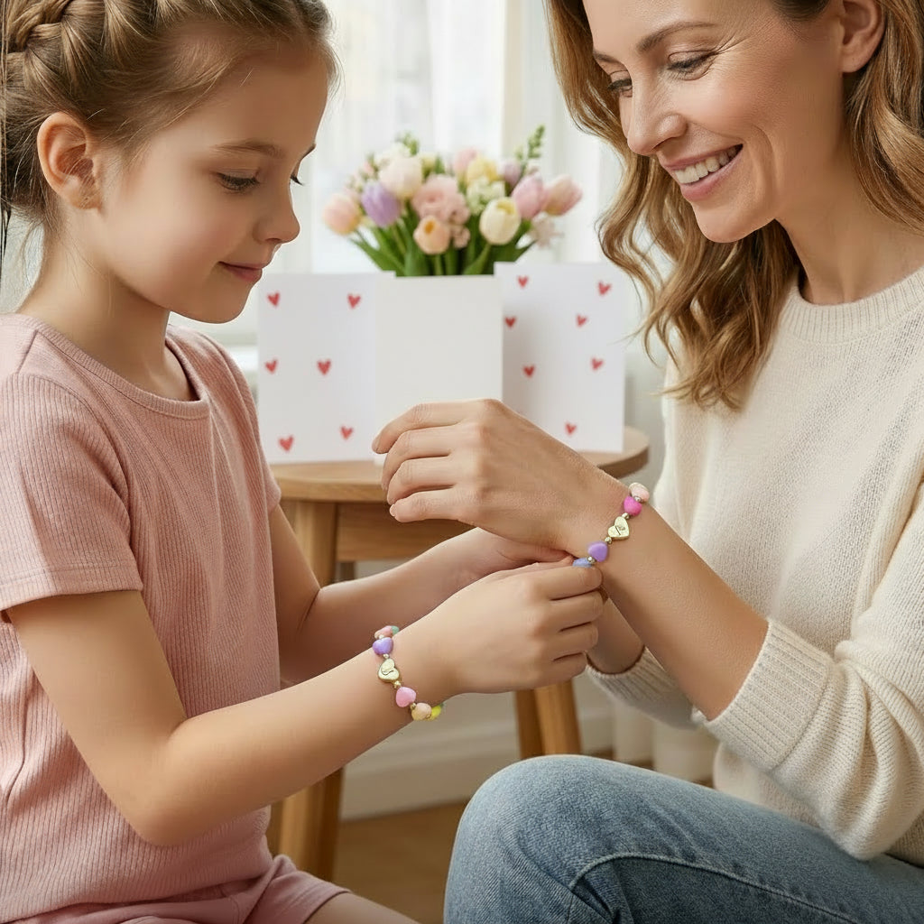 母の日のためのビーズハートブレスレット パーソナライズされたイニシャルギフト