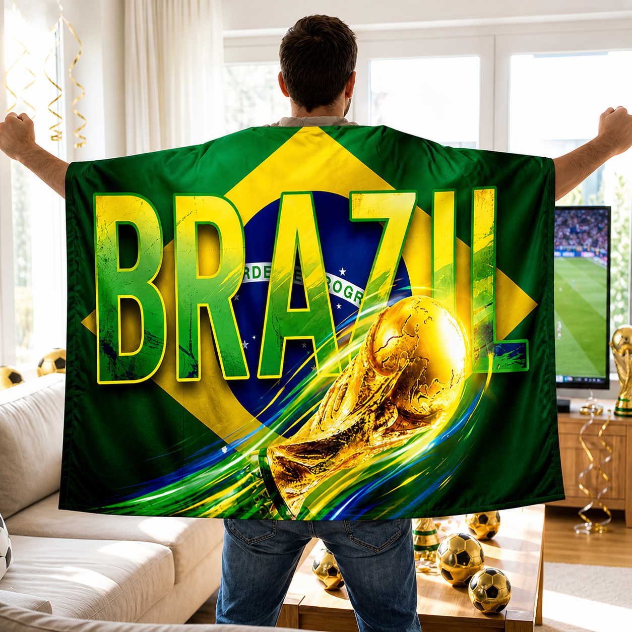 ブラジル旗 ワールドカップ ファン用ケープとバナーディスプレイ