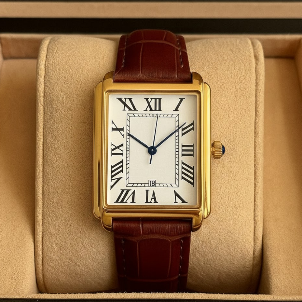 Ceas bărbătesc pătrat analogic de îmbrăcăminte cu stil retro pentru purtare zilnică