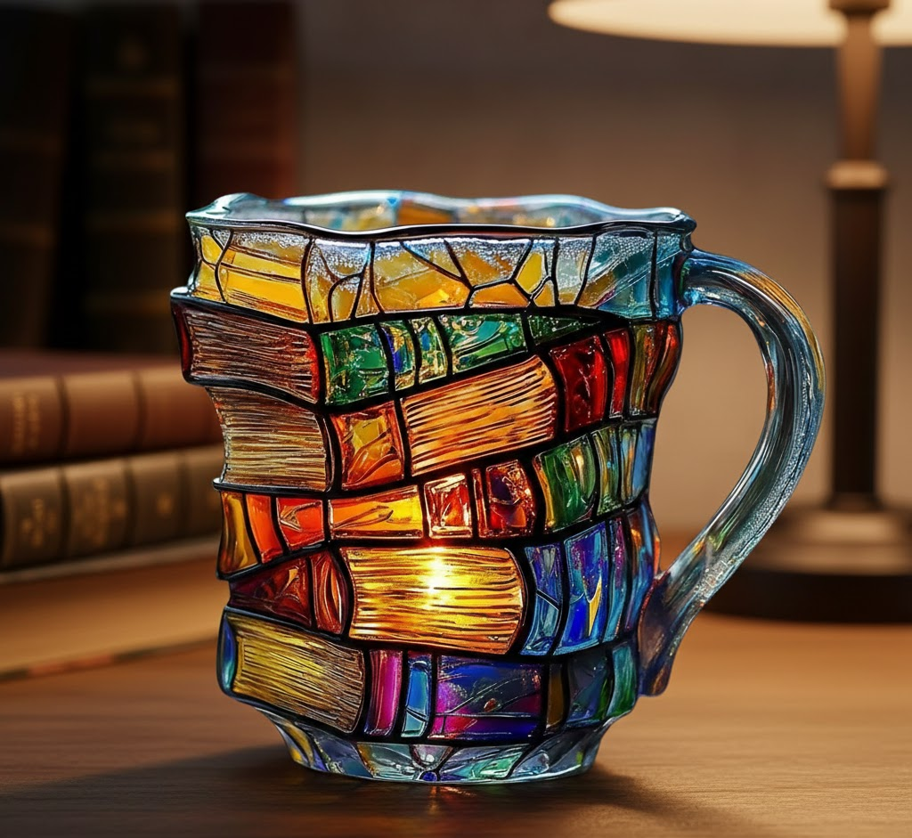 Tazza 3D per amanti del caffè con tema libro e decorazione da scrivania
