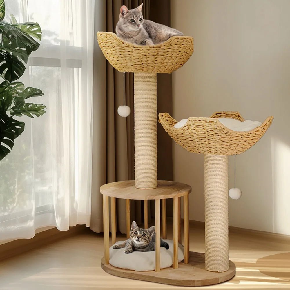 TriPaw Loft Copac de Pisici cu Trei Niveluri, Plusat, cu Stâlpi Solizi de Zgâriat din Sisal