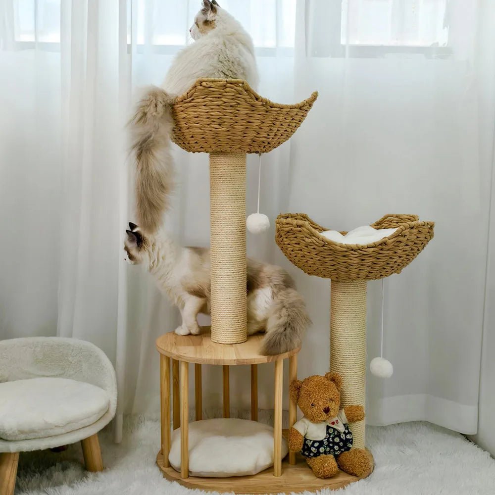 TriPaw Loft Copac de Pisici cu Trei Niveluri, Plusat, cu Stâlpi Solizi de Zgâriat din Sisal