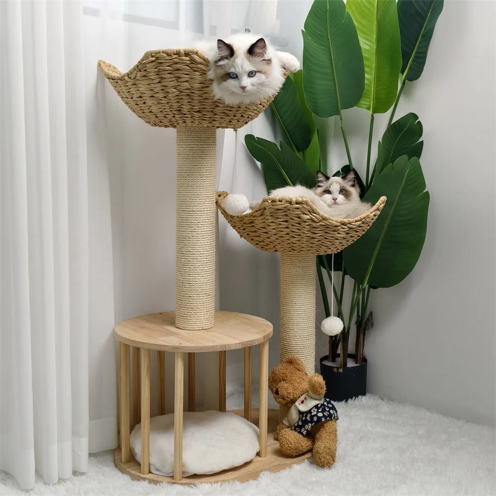 TriPaw Loft Copac de Pisici cu Trei Niveluri, Plusat, cu Stâlpi Solizi de Zgâriat din Sisal