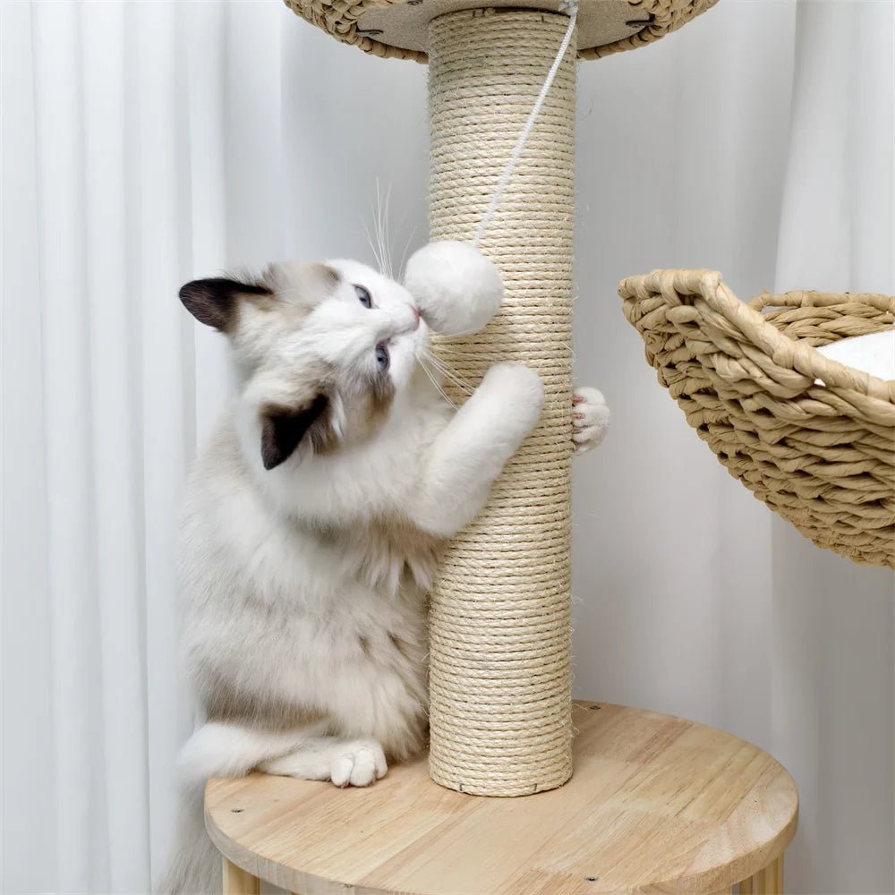 TriPaw Loft Copac de Pisici cu Trei Niveluri, Plusat, cu Stâlpi Solizi de Zgâriat din Sisal