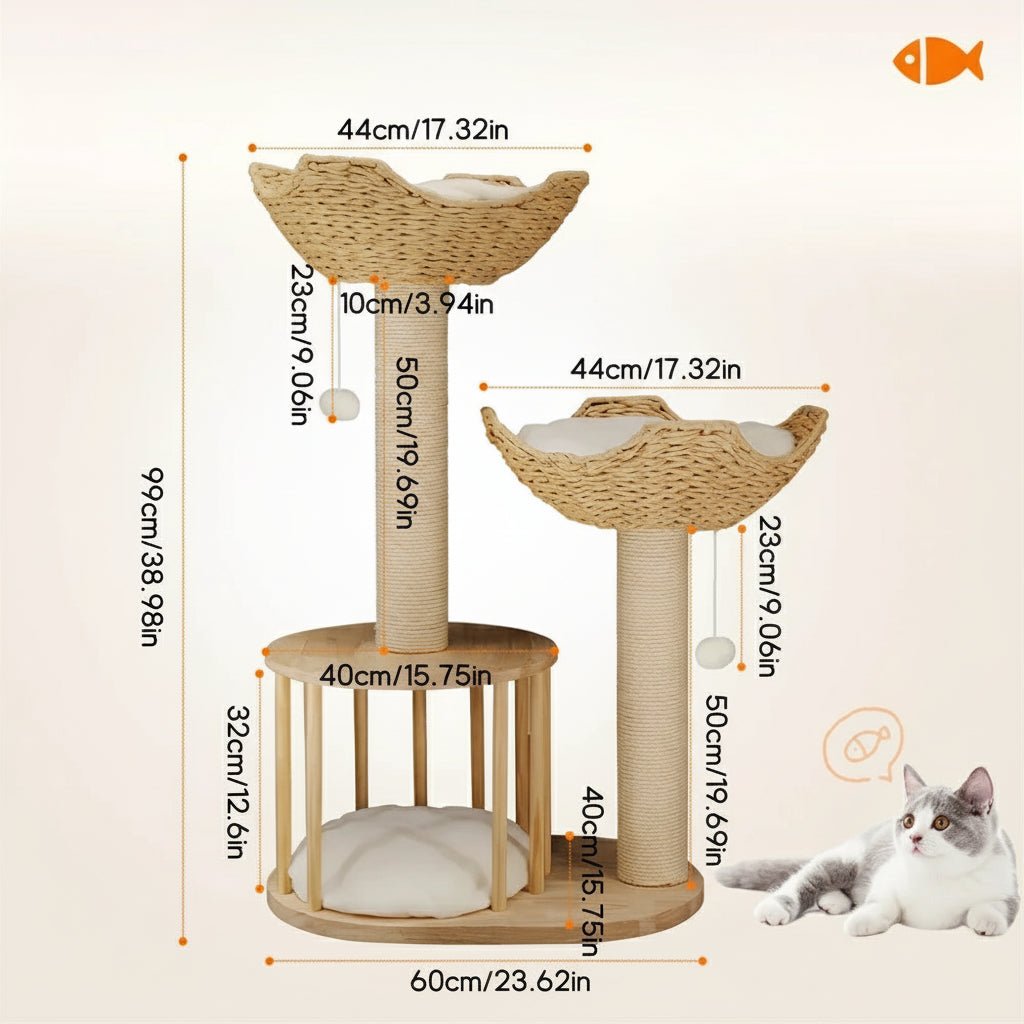 TriPaw Loft Copac de Pisici cu Trei Niveluri, Plusat, cu Stâlpi Solizi de Zgâriat din Sisal