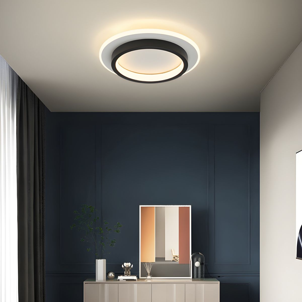 Luz de techo LED redonda con anillo halo, montaje empotrado de metal y acrílico