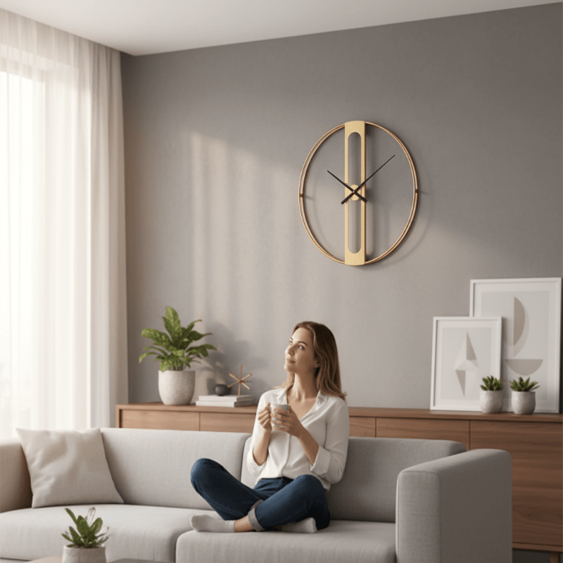 NovaGlow 50cm Gold- und Schwarz-Metall-Wanduhr als Blickfang
