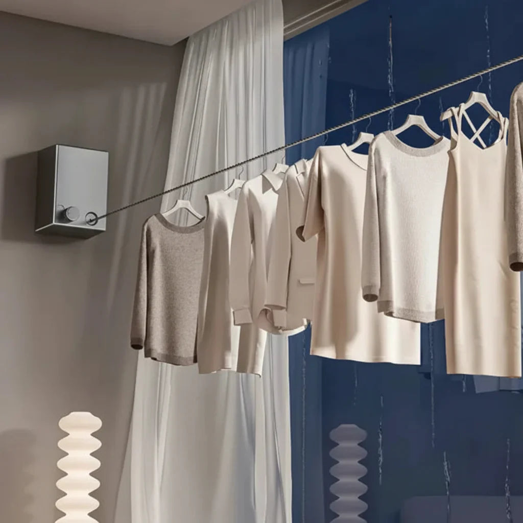 Wall Mounted Retractable Clothesline For Indoor And Outdoor Drying
