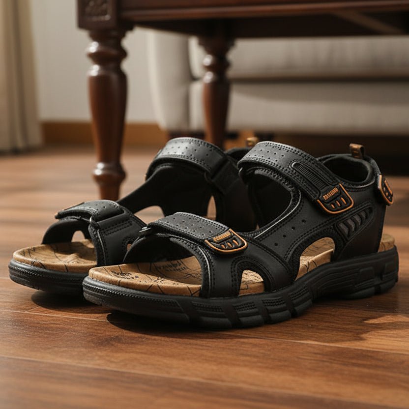 Alderon Ergonomische Herren-Ledersandalen mit gepolstertem Halt und Klettverschluss