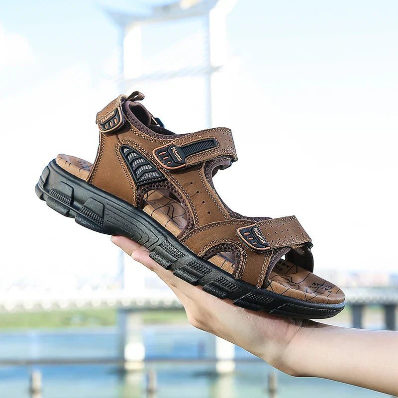 Alderon Ergonomische Herren-Ledersandalen mit gepolstertem Halt und Klettverschluss