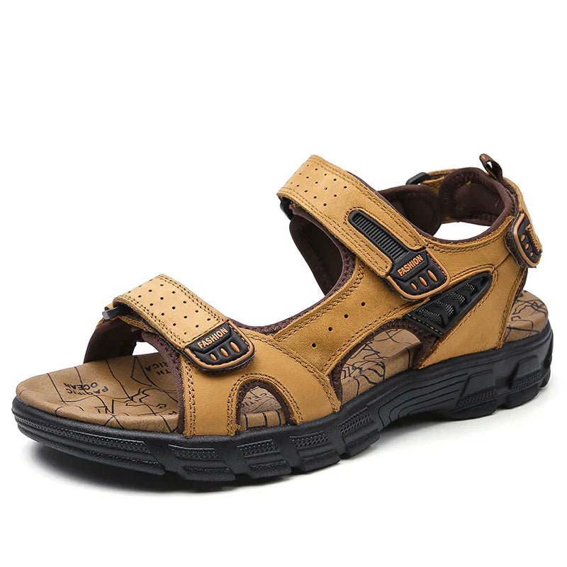 Alderon Ergonomische Herren-Ledersandalen mit gepolstertem Halt und Klettverschluss
