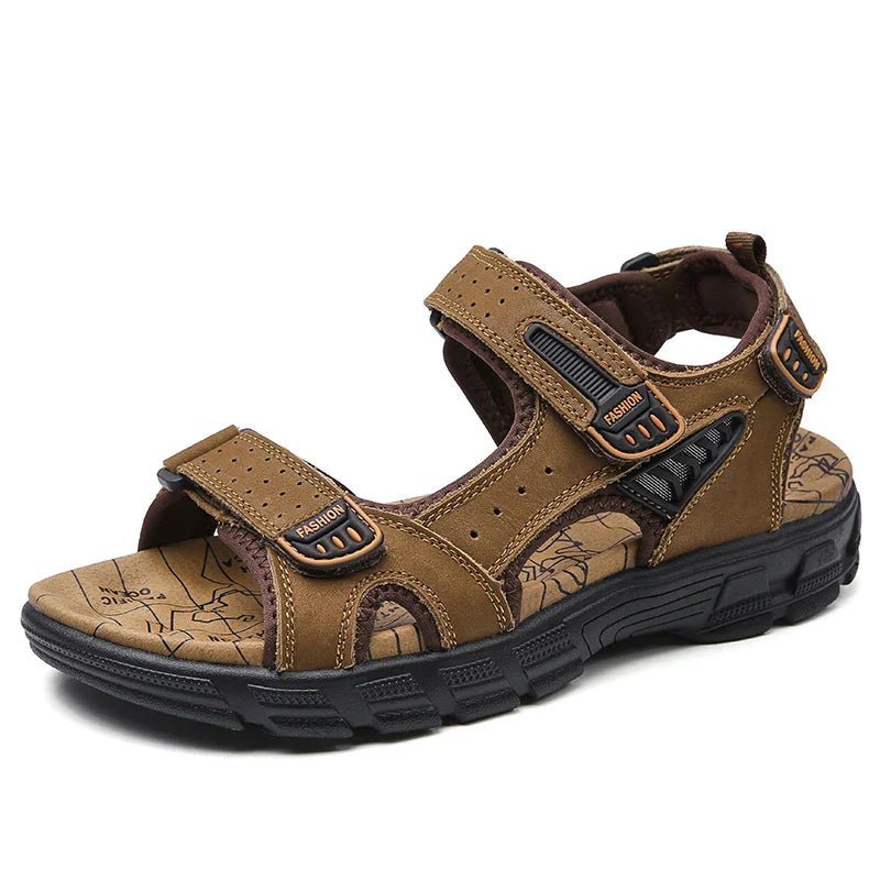 Alderon Ergonomische Herren-Ledersandalen mit gepolstertem Halt und Klettverschluss