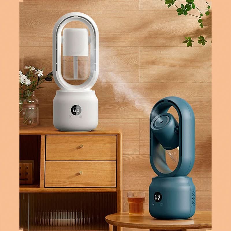 BreezeMist Draagbare Bladloze Ventilator Met Luchtbevochtiger En Nachtlampje