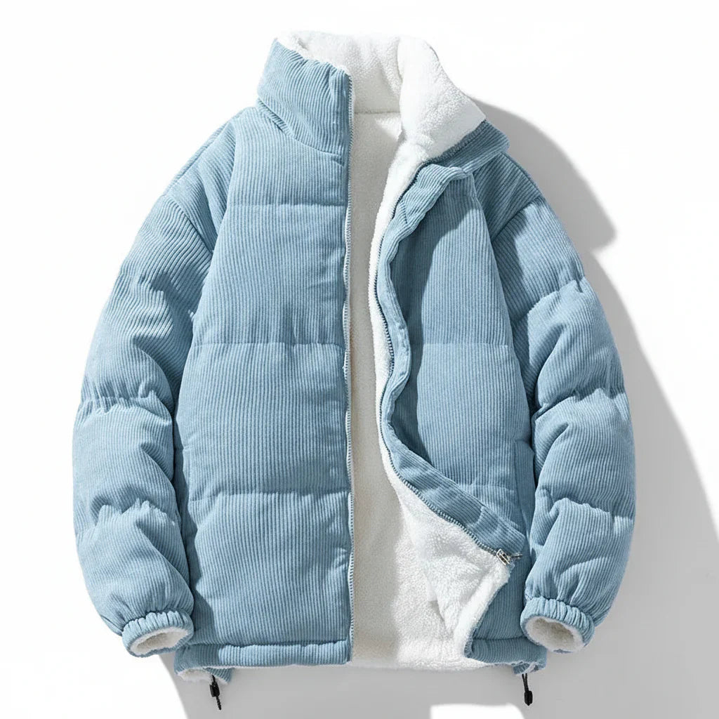 Corduroy Winter Jacket With Warm Lining And Zip Up