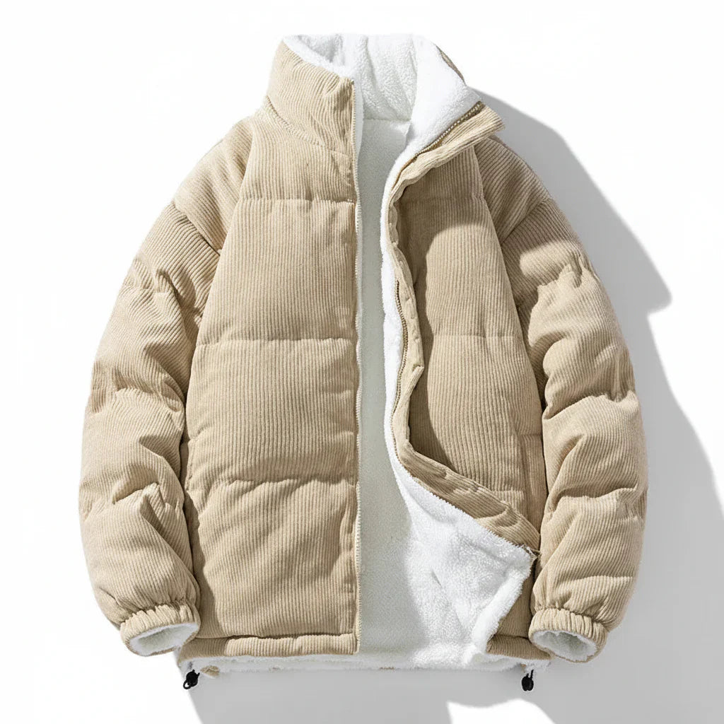 Corduroy Winter Jacket With Warm Lining And Zip Up